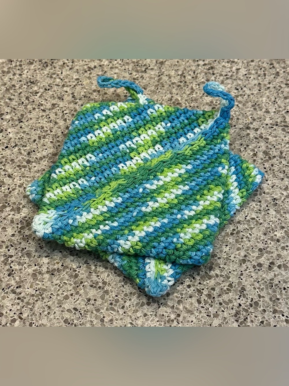 Handmade Crochet Pot Holders - Blue & Green